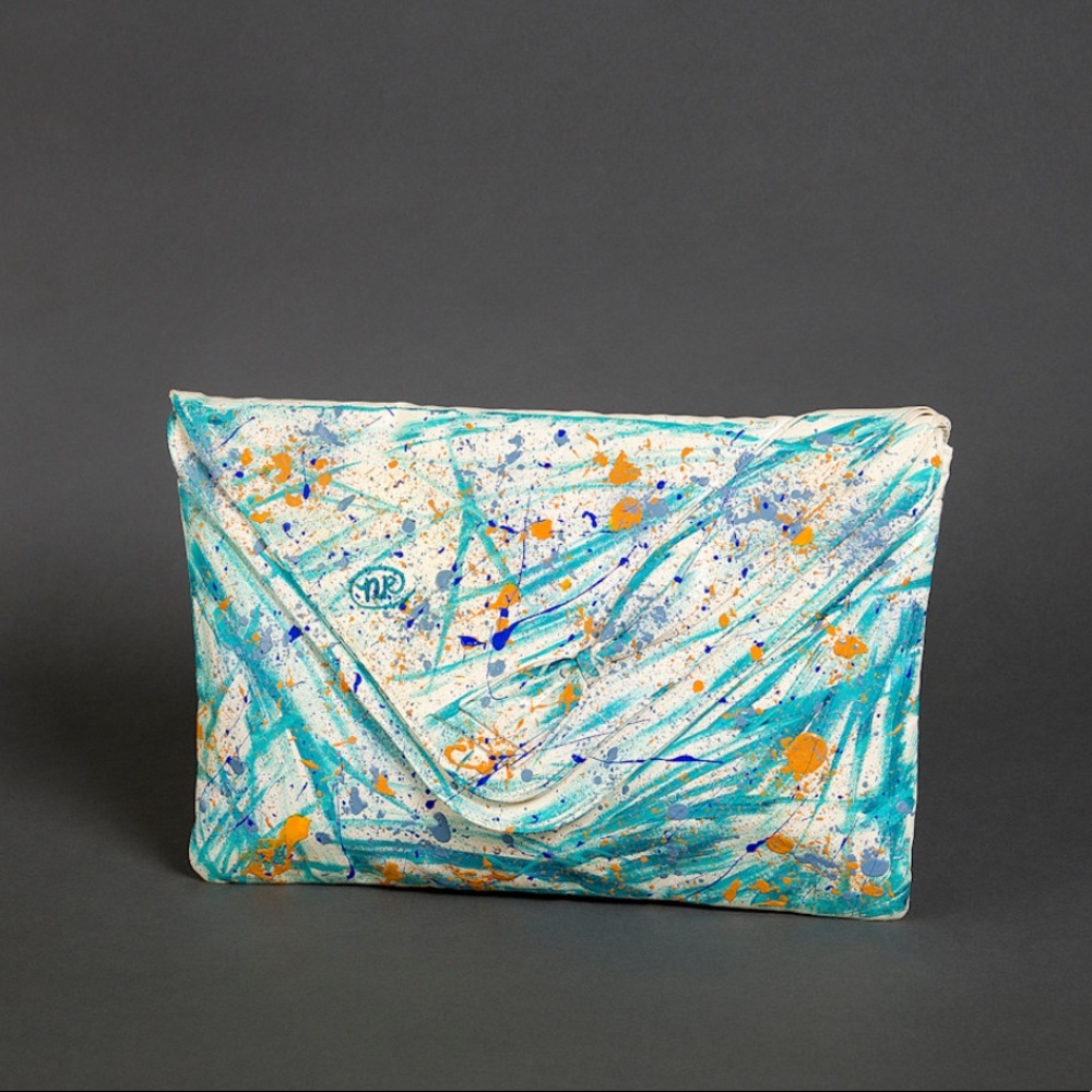 Vintage painted clutch wristlet (cream, teal, org
